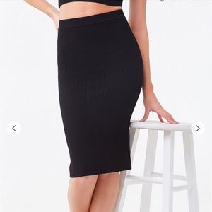 Forever 21 Black Ribbed Pencil Skirt